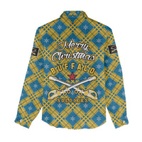 Buffalo Soldiers Christmas Women Casual Shirt with Blue Yellow Plaid Parade Illustration Design - Wonder Print Shop