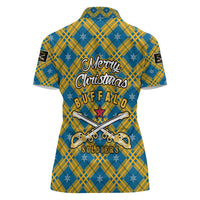 Buffalo Soldiers Christmas Women Polo Shirt with Blue Yellow Plaid Parade Illustration Design - Wonder Print Shop