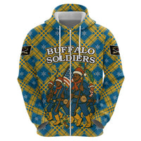 Buffalo Soldiers Christmas Zip Hoodie with Blue Yellow Plaid Parade Illustration Design - Wonder Print Shop