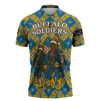 Buffalo Soldiers Christmas Zipper Polo Shirt with Blue Yellow Plaid Parade Illustration Design - Wonder Print Shop