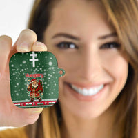 Hungary Christmas AirPods Case with Green Snowflake Pattern Santa Claus Motif - Wonder Print Shop
