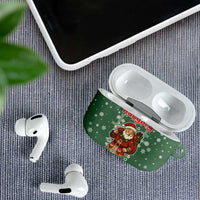 Hungary Christmas AirPods Case with Green Snowflake Pattern Santa Claus Motif - Wonder Print Shop