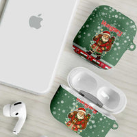 Hungary Christmas AirPods Case with Green Snowflake Pattern Santa Claus Motif - Wonder Print Shop