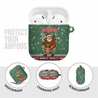 Hungary Christmas AirPods Case with Green Snowflake Pattern Santa Claus Motif - Wonder Print Shop