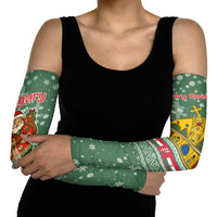 Hungary Christmas Arm Sleeves with Green Snowflake Pattern Santa Claus Motif - Wonder Print Shop