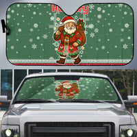 Hungary Christmas Auto Sun Shade with Green Snowflake Pattern Santa Claus Motif - Wonder Print Shop