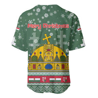 Hungary Christmas Baseball Jersey with Green Snowflake Pattern Santa Claus Motif - Wonder Print Shop