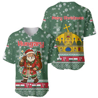Hungary Christmas Baseball Jersey with Green Snowflake Pattern Santa Claus Motif - Wonder Print Shop