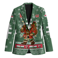 Hungary Christmas Blazer with Green Snowflake Pattern Santa Claus Motif - Wonder Print Shop