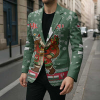 Hungary Christmas Blazer with Green Snowflake Pattern Santa Claus Motif - Wonder Print Shop