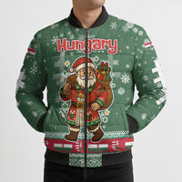 Hungary Christmas Bomber Puffer Jacket with Green Snowflake Pattern Santa Claus Motif - Wonder Print Shop