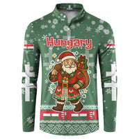 Hungary Christmas Button Sweatshirt with Green Snowflake Pattern Santa Claus Motif - Wonder Print Shop
