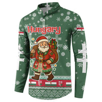 Hungary Christmas Button Sweatshirt with Green Snowflake Pattern Santa Claus Motif - Wonder Print Shop