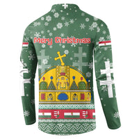 Hungary Christmas Button Sweatshirt with Green Snowflake Pattern Santa Claus Motif - Wonder Print Shop