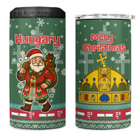 Hungary Christmas 4 in 1 Can Cooler Tumbler with Green Snowflake Pattern Santa Claus Motif - Wonder Print Shop