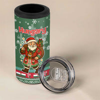 Hungary Christmas 4 in 1 Can Cooler Tumbler with Green Snowflake Pattern Santa Claus Motif - Wonder Print Shop