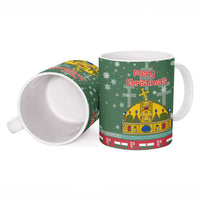 Hungary Christmas Ceramic Mug with Green Snowflake Pattern Santa Claus Motif - Wonder Print Shop