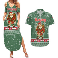 Hungary Christmas Couples Matching Summer Maxi Dress and Hawaiian Shirt with Green Snowflake Pattern Santa Claus Motif - Wonder Print Shop