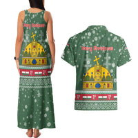 Hungary Christmas Couples Matching Tank Maxi Dress and Hawaiian Shirt with Green Snowflake Pattern Santa Claus Motif - Wonder Print Shop