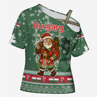 Hungary Christmas Cross Shoulder Shirt with Green Snowflake Pattern Santa Claus Motif - Wonder Print Shop