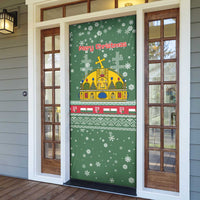 Hungary Christmas Door Cover with Green Snowflake Pattern Santa Claus Motif - Wonder Print Shop