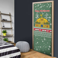 Hungary Christmas Door Cover with Green Snowflake Pattern Santa Claus Motif - Wonder Print Shop