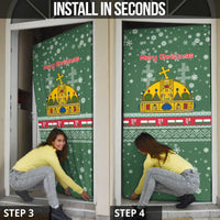 Hungary Christmas Door Cover with Green Snowflake Pattern Santa Claus Motif - Wonder Print Shop