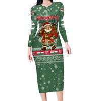 Hungary Christmas Family Matching Long Sleeve Bodycon Dress and Hawaiian Shirt with Green Snowflake Pattern Santa Claus Motif - Wonder Print Shop