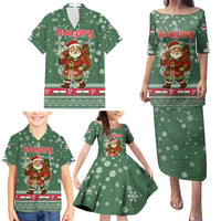 Hungary Christmas Family Matching Puletasi and Hawaiian Shirt with Green Snowflake Pattern Santa Claus Motif - Wonder Print Shop