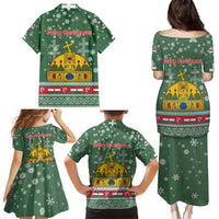 Hungary Christmas Family Matching Puletasi and Hawaiian Shirt with Green Snowflake Pattern Santa Claus Motif - Wonder Print Shop