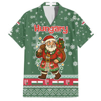 Hungary Christmas Family Matching Short Sleeve Bodycon Dress and Hawaiian Shirt with Green Snowflake Pattern Santa Claus Motif - Wonder Print Shop