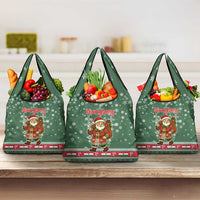 Hungary Christmas Grocery Bag with Green Snowflake Pattern Santa Claus Motif - Wonder Print Shop