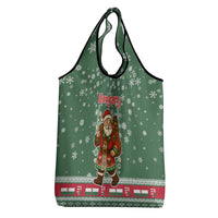 Hungary Christmas Grocery Bag with Green Snowflake Pattern Santa Claus Motif - Wonder Print Shop
