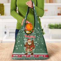 Hungary Christmas Grocery Bag with Green Snowflake Pattern Santa Claus Motif - Wonder Print Shop
