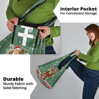 Hungary Christmas Grocery Bag with Green Snowflake Pattern Santa Claus Motif - Wonder Print Shop