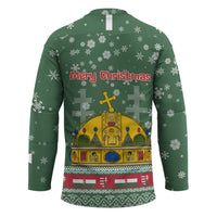 Hungary Christmas Hockey Jersey with Green Snowflake Pattern Santa Claus Motif - Wonder Print Shop