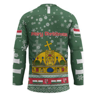Hungary Christmas Hockey Jersey with Green Snowflake Pattern Santa Claus Motif - Wonder Print Shop