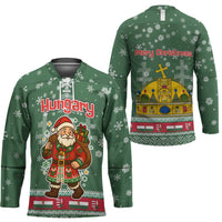 Hungary Christmas Hockey Jersey with Green Snowflake Pattern Santa Claus Motif - Wonder Print Shop