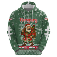 Hungary Christmas Hoodie with Green Snowflake Pattern Santa Claus Motif - Wonder Print Shop
