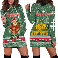 Hungary Christmas Hoodie Dress with Green Snowflake Pattern Santa Claus Motif - Wonder Print Shop