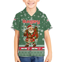 Hungary Christmas Kid Hawaiian Shirt with Green Snowflake Pattern Santa Claus Motif - Wonder Print Shop