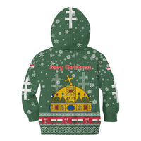 Hungary Christmas Kid Hoodie with Green Snowflake Pattern Santa Claus Motif - Wonder Print Shop