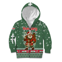 Hungary Christmas Kid Hoodie with Green Snowflake Pattern Santa Claus Motif - Wonder Print Shop
