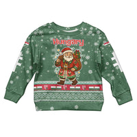 Hungary Christmas Kid Ugly Christmas Sweater with Green Snowflake Pattern Santa Claus Motif - Wonder Print Shop