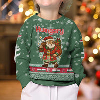 Hungary Christmas Kid Ugly Christmas Sweater with Green Snowflake Pattern Santa Claus Motif - Wonder Print Shop