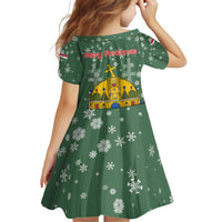 Hungary Christmas Kid Short Sleeve Dress with Green Snowflake Pattern Santa Claus Motif - Wonder Print Shop