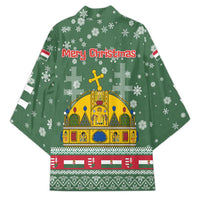 Hungary Christmas Kimono with Green Snowflake Pattern Santa Claus Motif - Wonder Print Shop