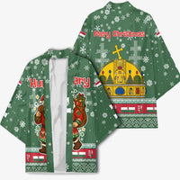 Hungary Christmas Kimono with Green Snowflake Pattern Santa Claus Motif - Wonder Print Shop