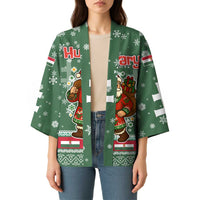Hungary Christmas Kimono with Green Snowflake Pattern Santa Claus Motif - Wonder Print Shop