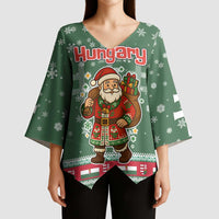 Hungary Christmas Kimono Sleeve Blouse with Green Snowflake Pattern Santa Claus Motif - Wonder Print Shop